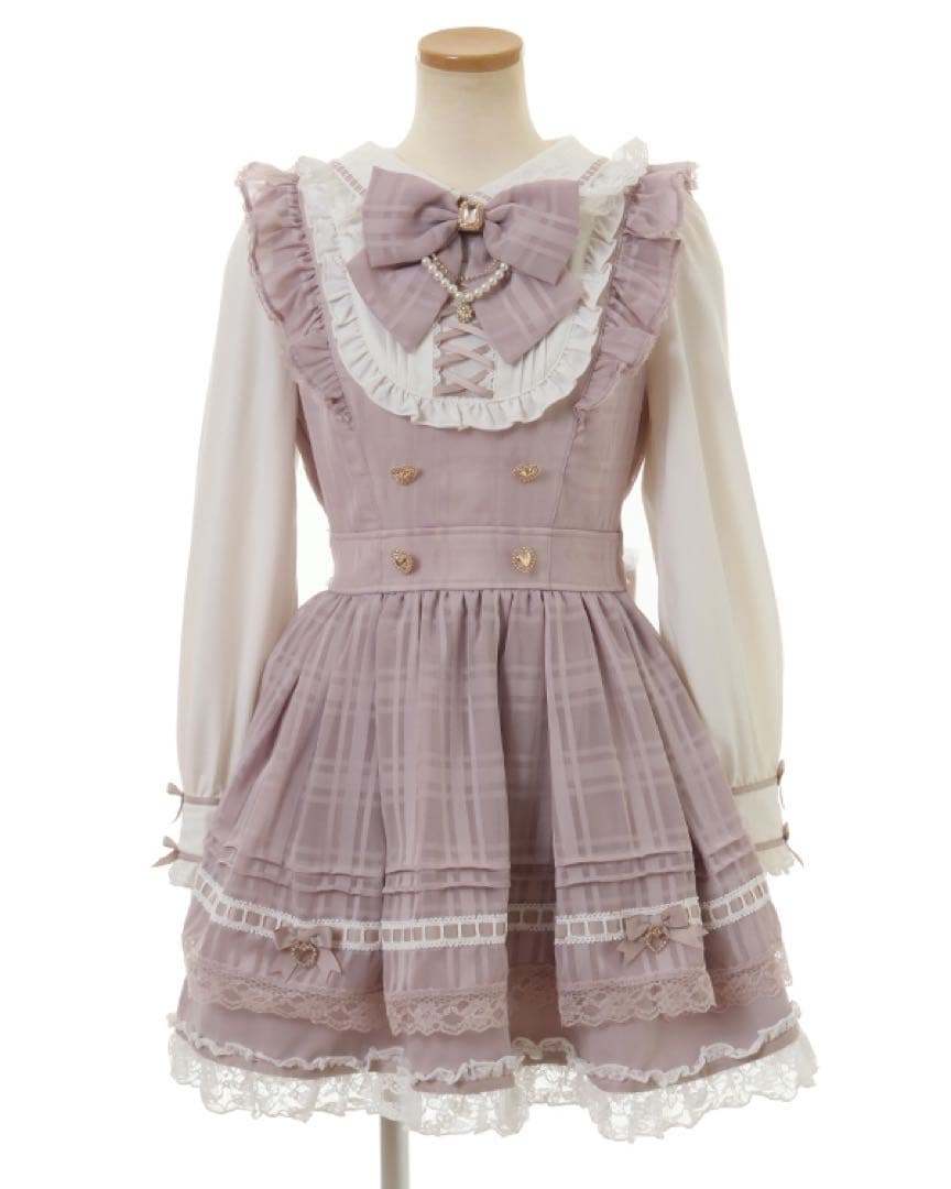 LIZLISA シアーチェックエプロンフリルワンピース ピンク