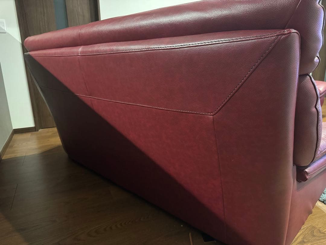 送料込み 本革 3人掛け ソファ ワインレッド 総革張り 3P ソファー