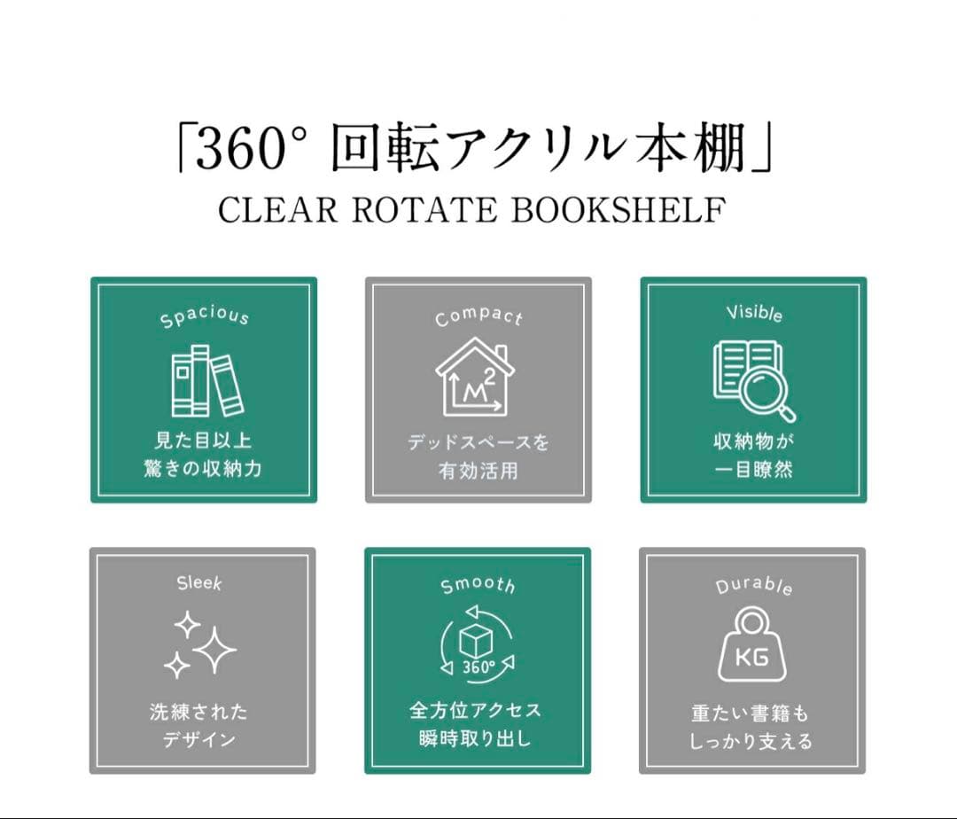 棚 360°回転 透明アクリル 本棚 絵本ラック 4段