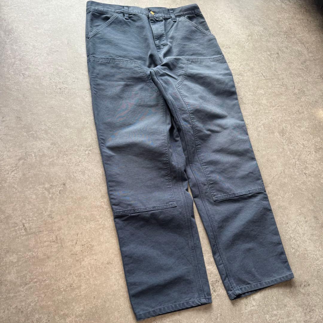 極美品 カーハート 肉厚 ダック ダブルニー w34 × L32 ブルーグレー