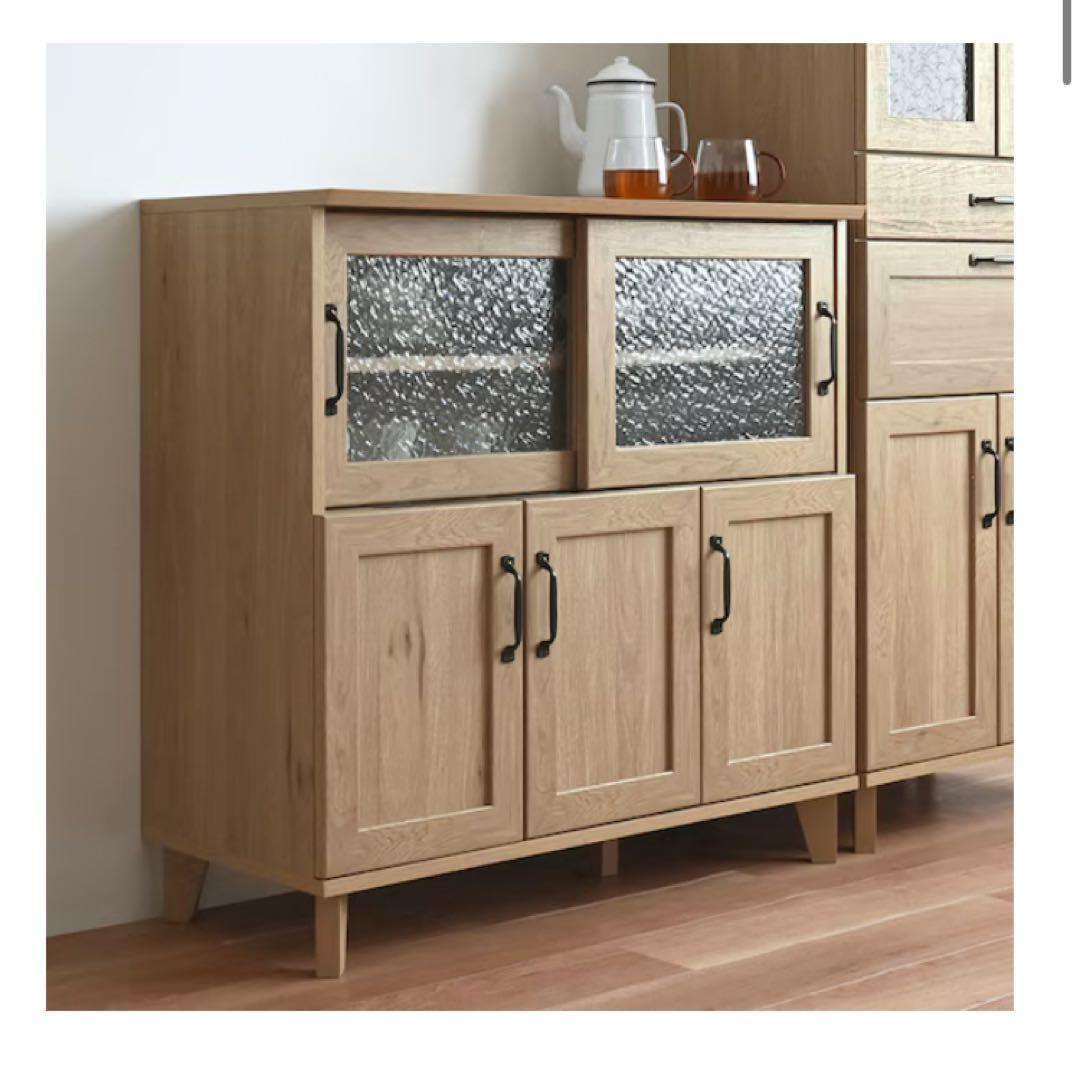 石目調ガラスの北欧風キッチンカウンター (幅90cm GN)