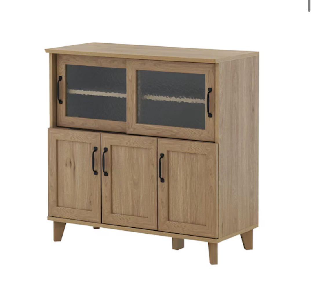 石目調ガラスの北欧風キッチンカウンター (幅90cm GN)