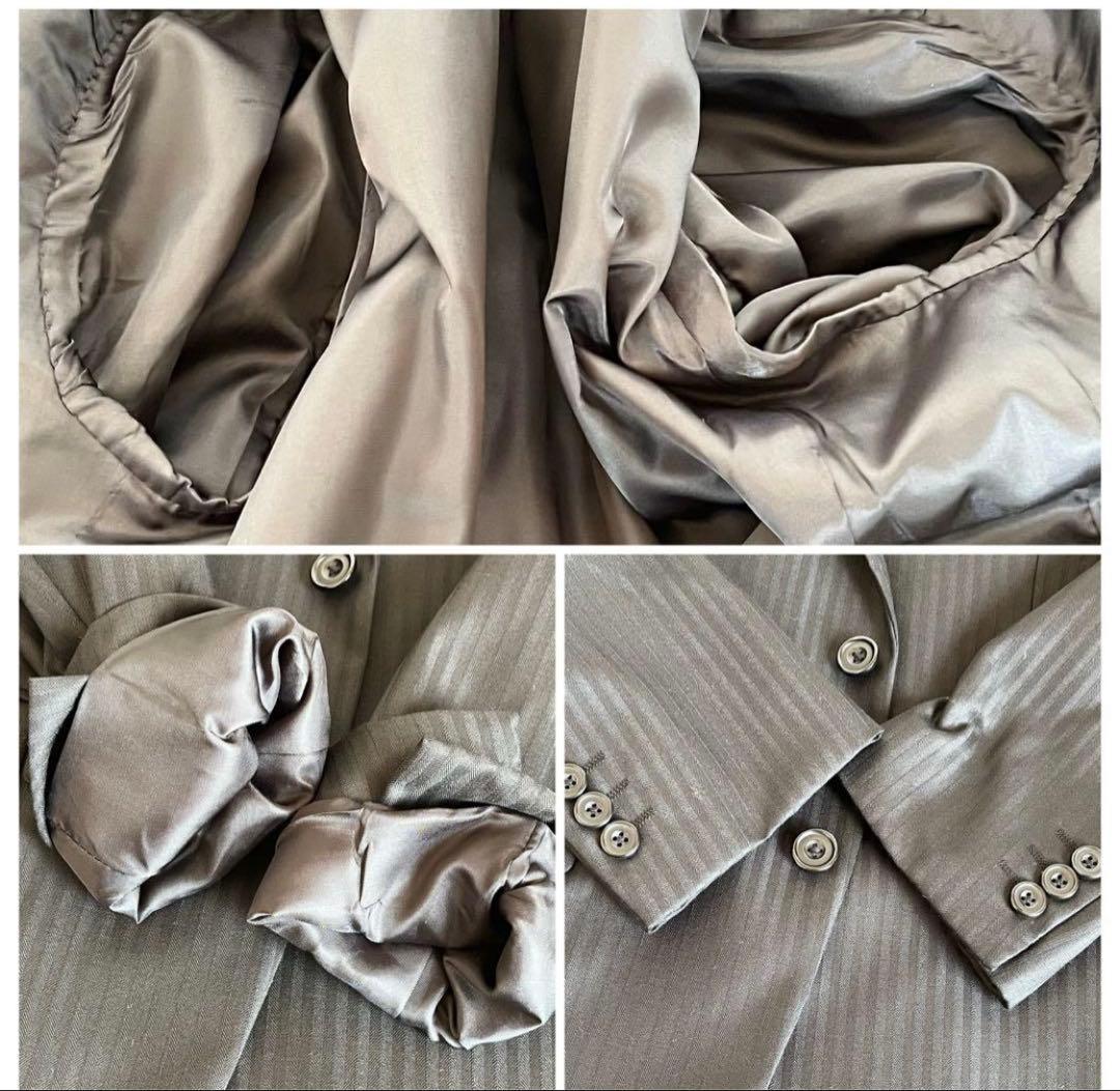 【極美品・現行】タケオキクチ スーツ 黒 L ストライプ シャイニーヘリンボン