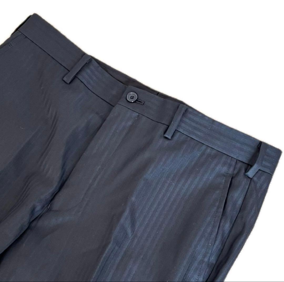 【極美品・現行】タケオキクチ スーツ 黒 L ストライプ シャイニーヘリンボン