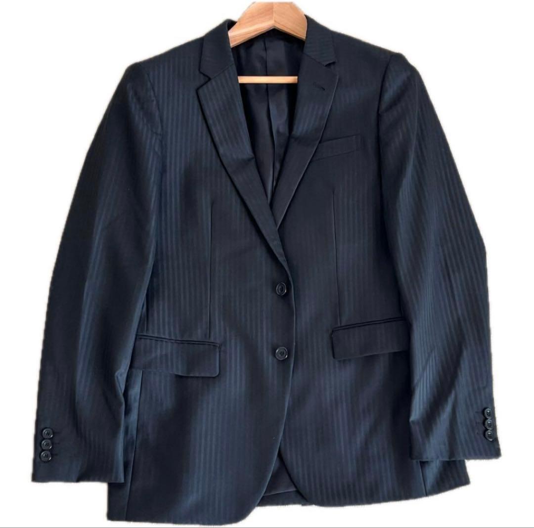 【極美品・現行】タケオキクチ スーツ 黒 L ストライプ シャイニーヘリンボン