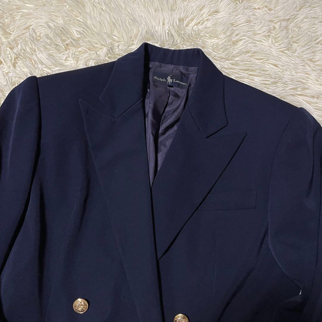 【美品】ラルフローレン 金ボタン 紺ブレ テーラードジャケット 肩パッド ダブル