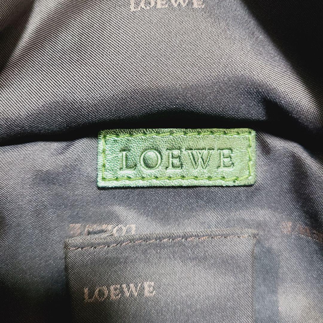 ロエベ　ハンドバッグ　ナッパアイレ　アナグラム　グリーンゴールド　レザー