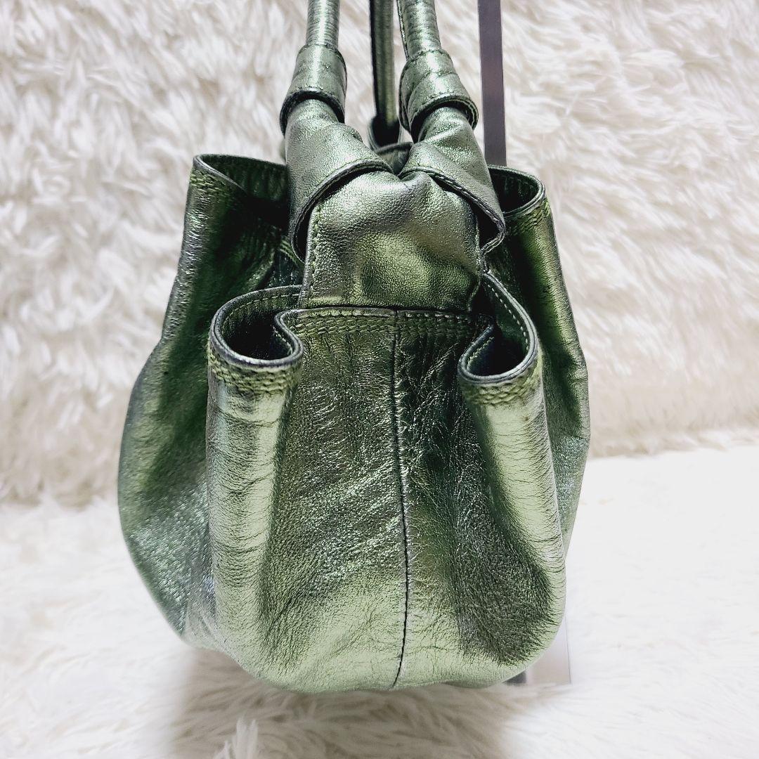 ロエベ　ハンドバッグ　ナッパアイレ　アナグラム　グリーンゴールド　レザー