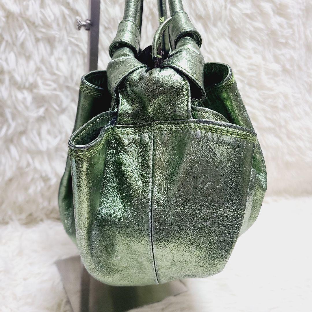 ロエベ　ハンドバッグ　ナッパアイレ　アナグラム　グリーンゴールド　レザー