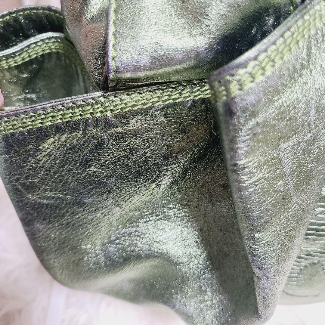 ロエベ　ハンドバッグ　ナッパアイレ　アナグラム　グリーンゴールド　レザー