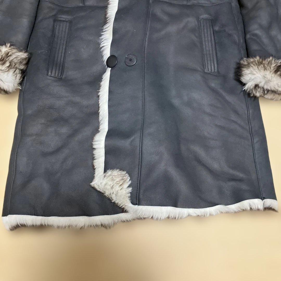 黒いレザーコート ファー付きフード　40