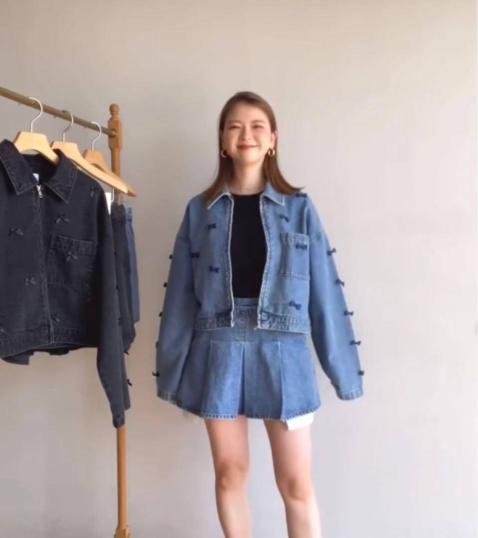 Searoomlyn リボンデニムジャケット　ブラック　フリーサイズ