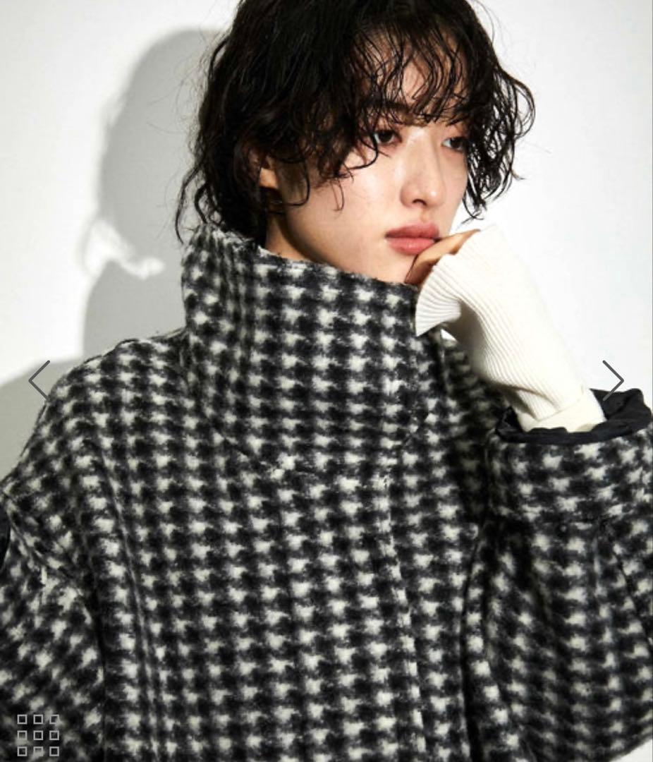 ADAM ET ROPE スタンドカラー コート ウール混 千鳥格子 フリー