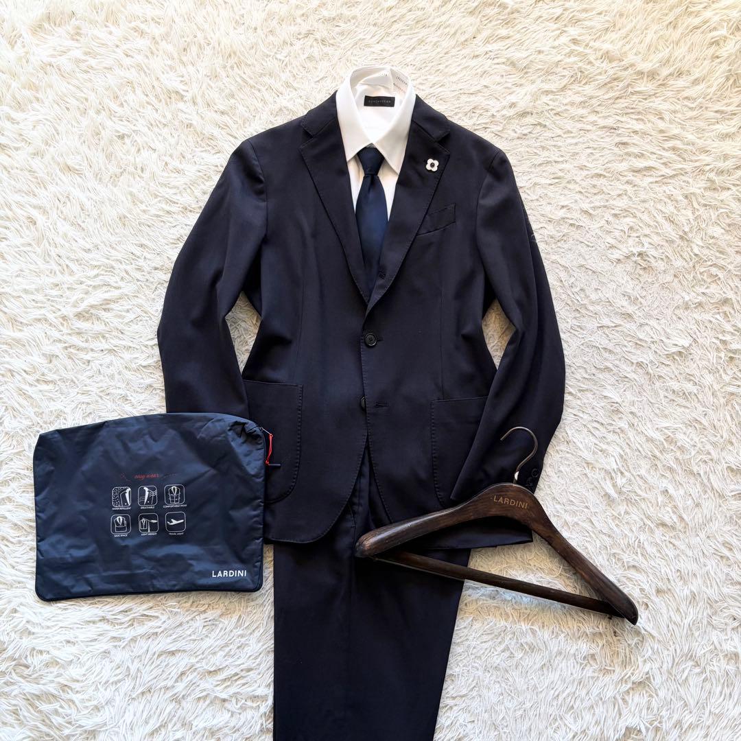 <23AW>LARDINI easy wear新ロゴ ネイビー ウールスーツ46