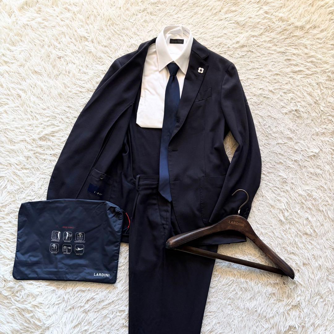 <23AW>LARDINI easy wear新ロゴ ネイビー ウールスーツ46