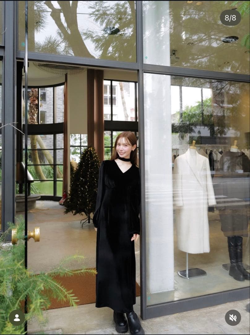 ワンピース Celon velour tie flare dress