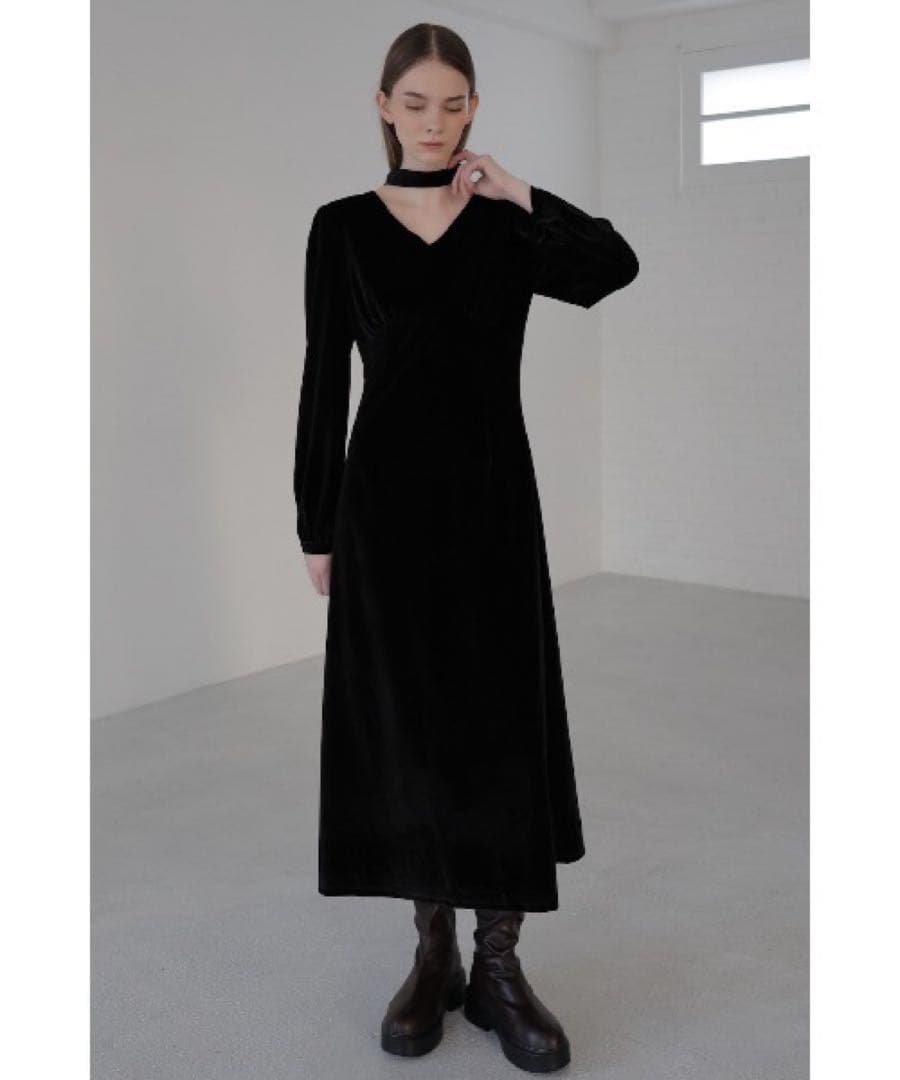 ワンピース Celon velour tie flare dress