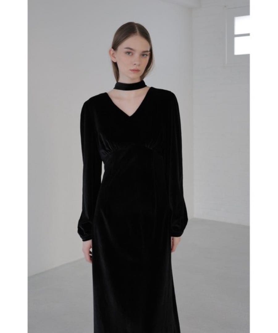 ワンピース Celon velour tie flare dress