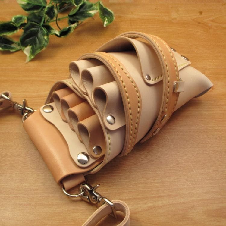 ヌメ革ナチュラル＆うす茶　７丁　革ベルト付　シザーケース　SCL-254/NC