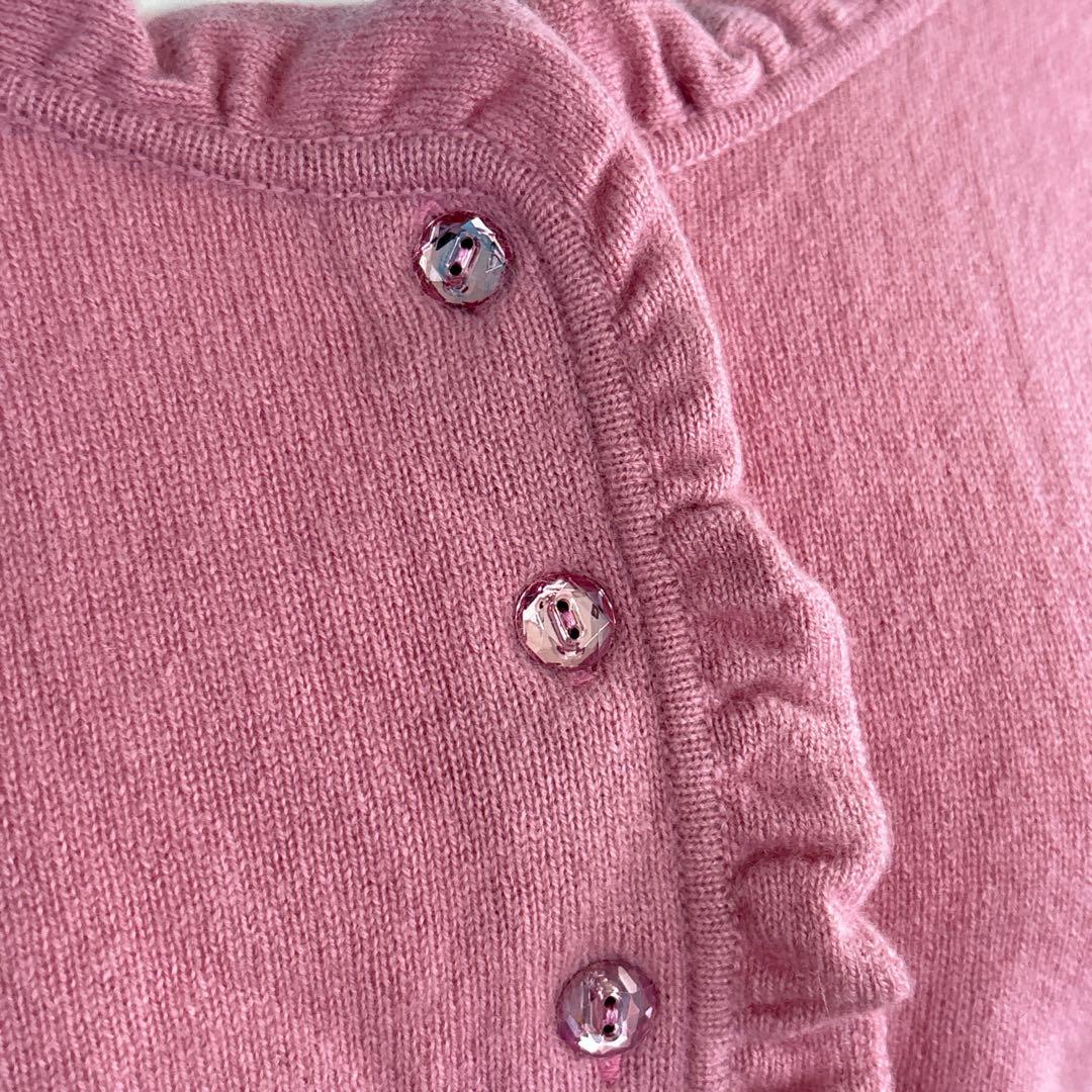 1537 EPOCAエポカ　フリル付きピンク長袖カシミアカーディガン　大人可愛い