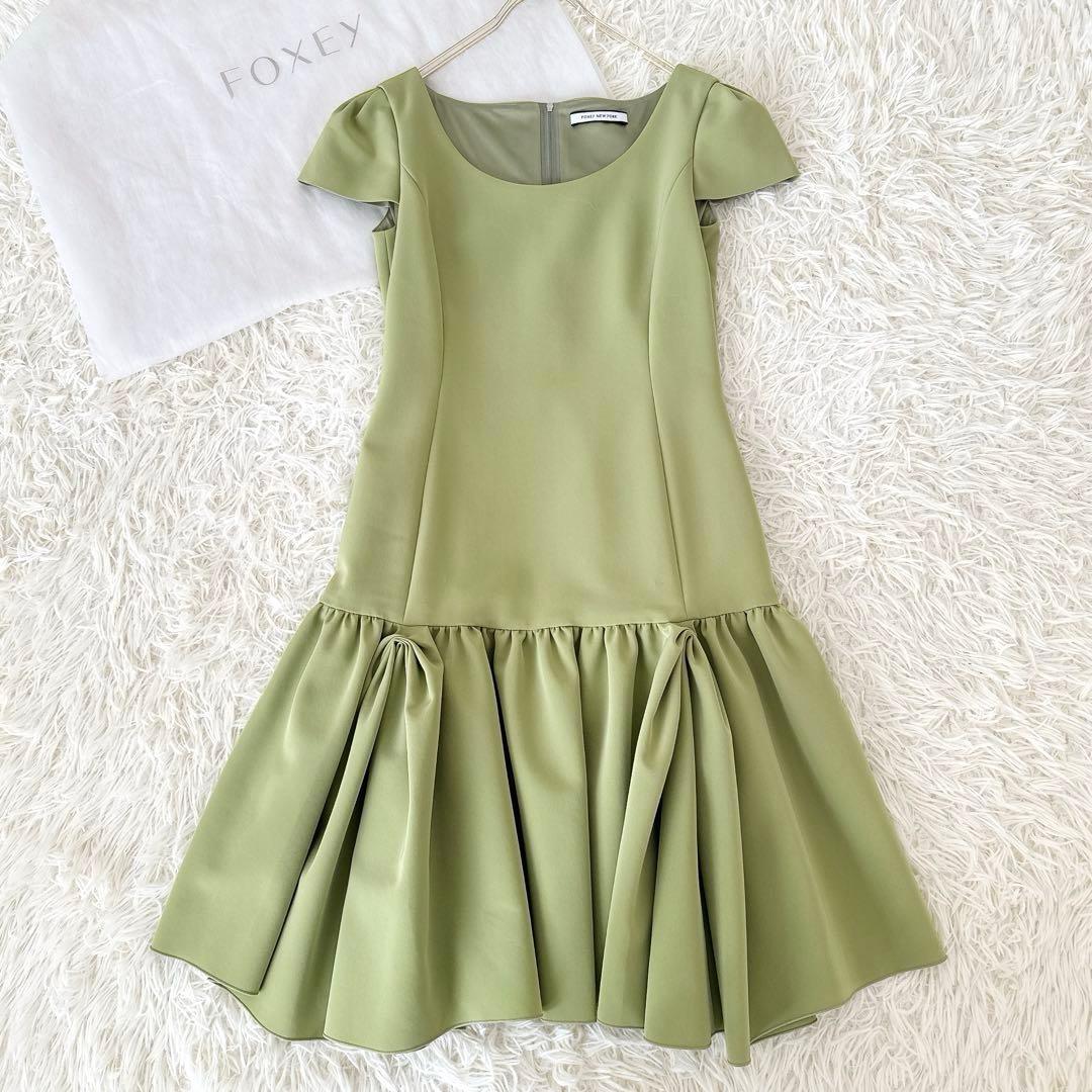 未使用級 フォクシー✨ギャザーフレアワンピース フレンチスリーブ 不織布カバー付