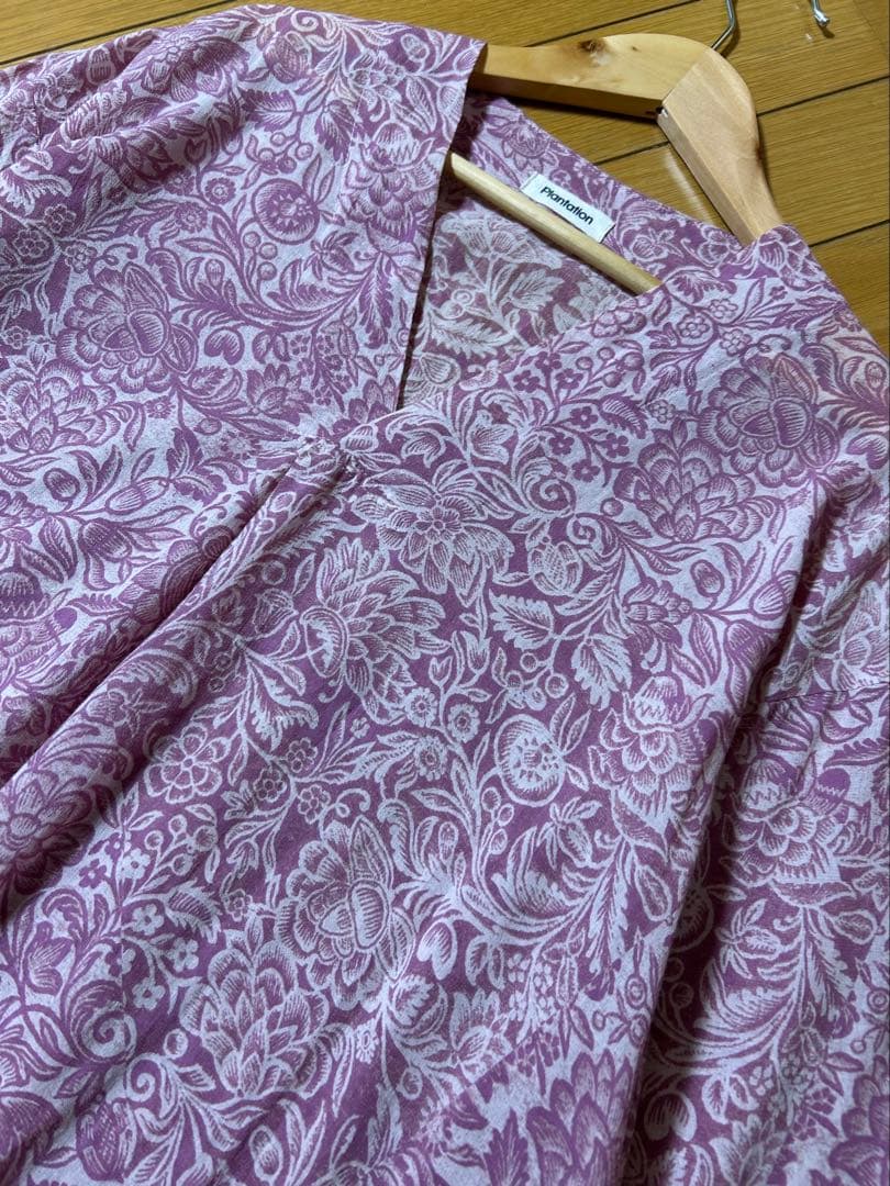 Plantation コットン リネン ボタニカル柄ワンピース