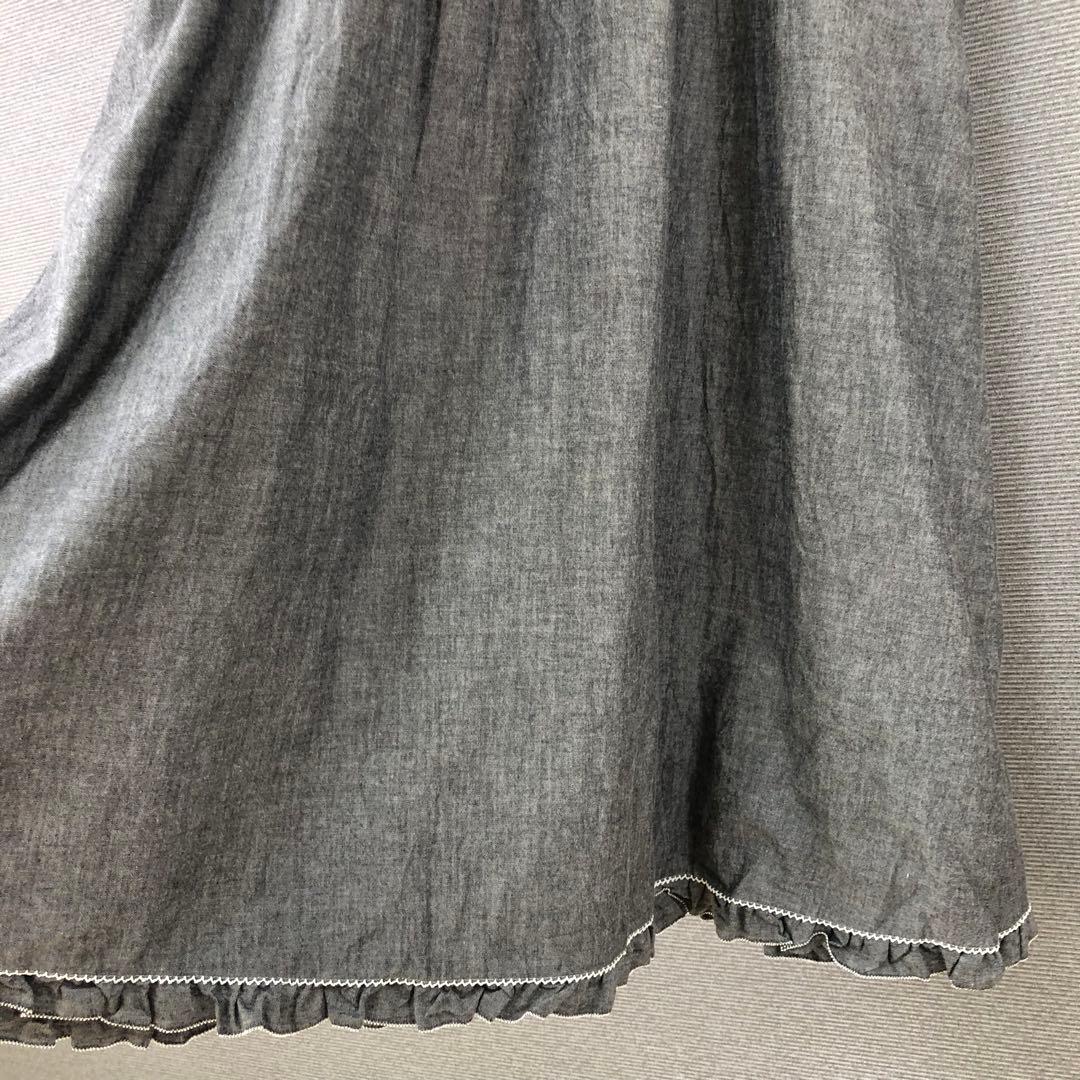 美品 PINK HOUSE ロゴ刺繍ダンガリーワンピース F グレー