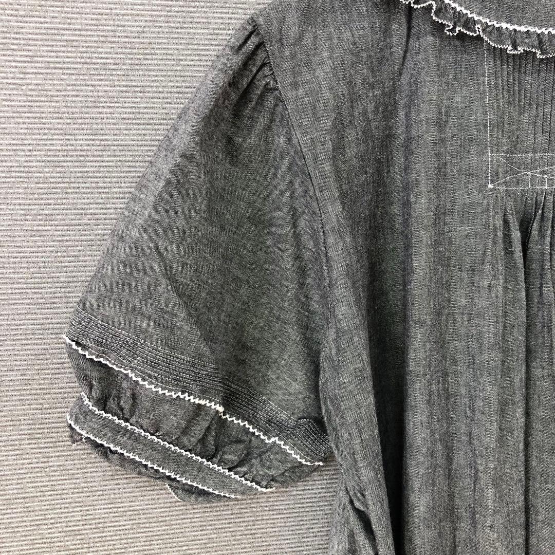 美品 PINK HOUSE ロゴ刺繍ダンガリーワンピース F グレー