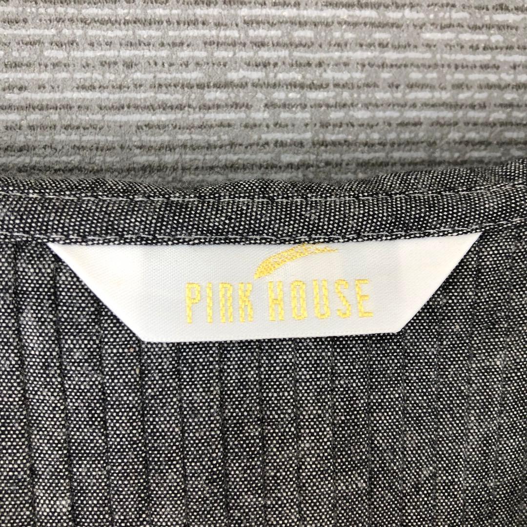 美品 PINK HOUSE ロゴ刺繍ダンガリーワンピース F グレー