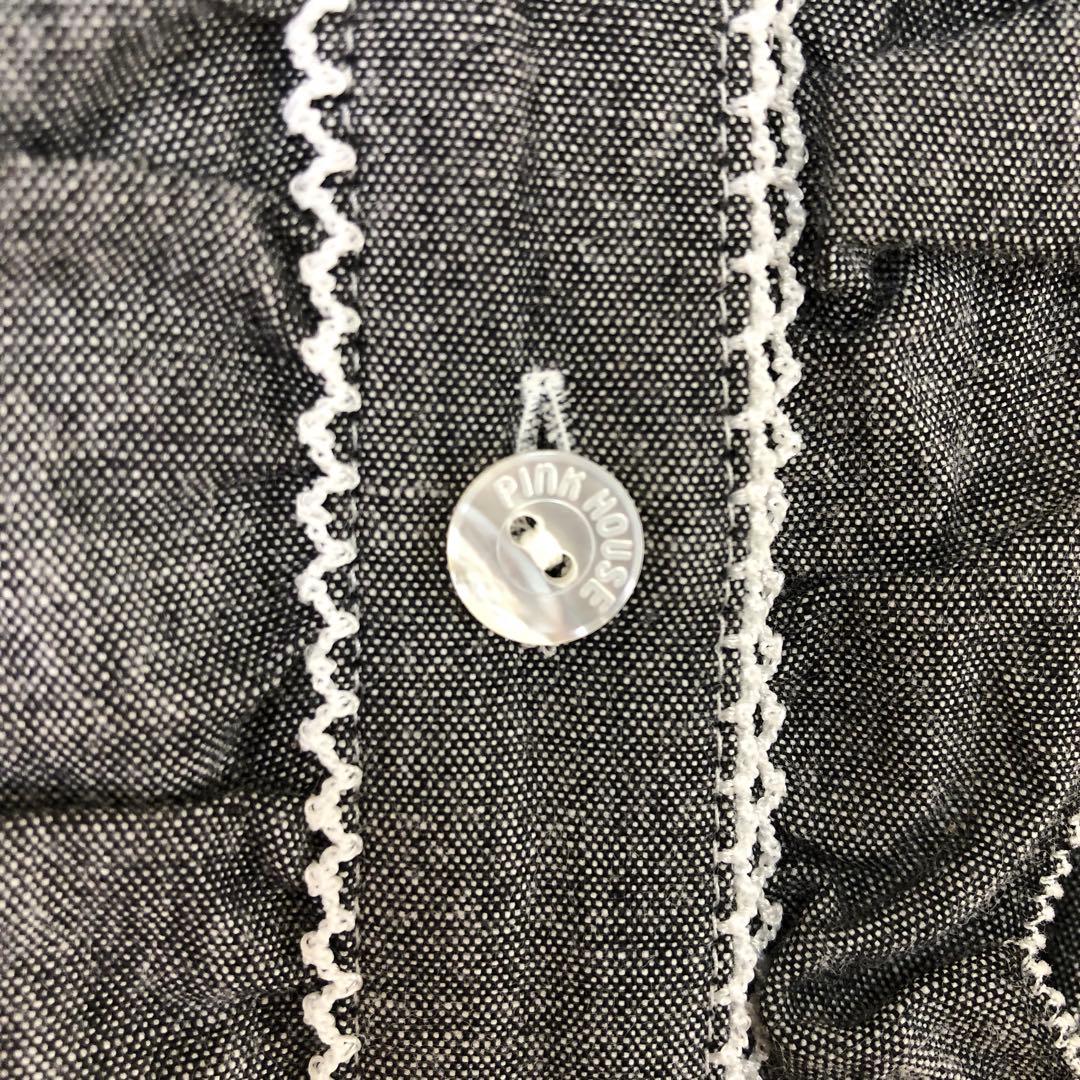 美品 PINK HOUSE ロゴ刺繍ダンガリーワンピース F グレー