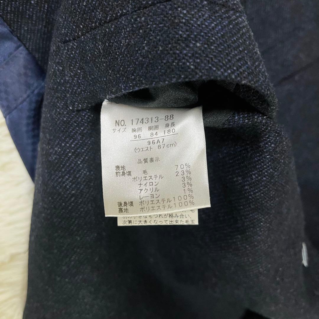 美品 オックスフォードクラシック 3ピース スーツ 紺 ウール混 96A7 XL