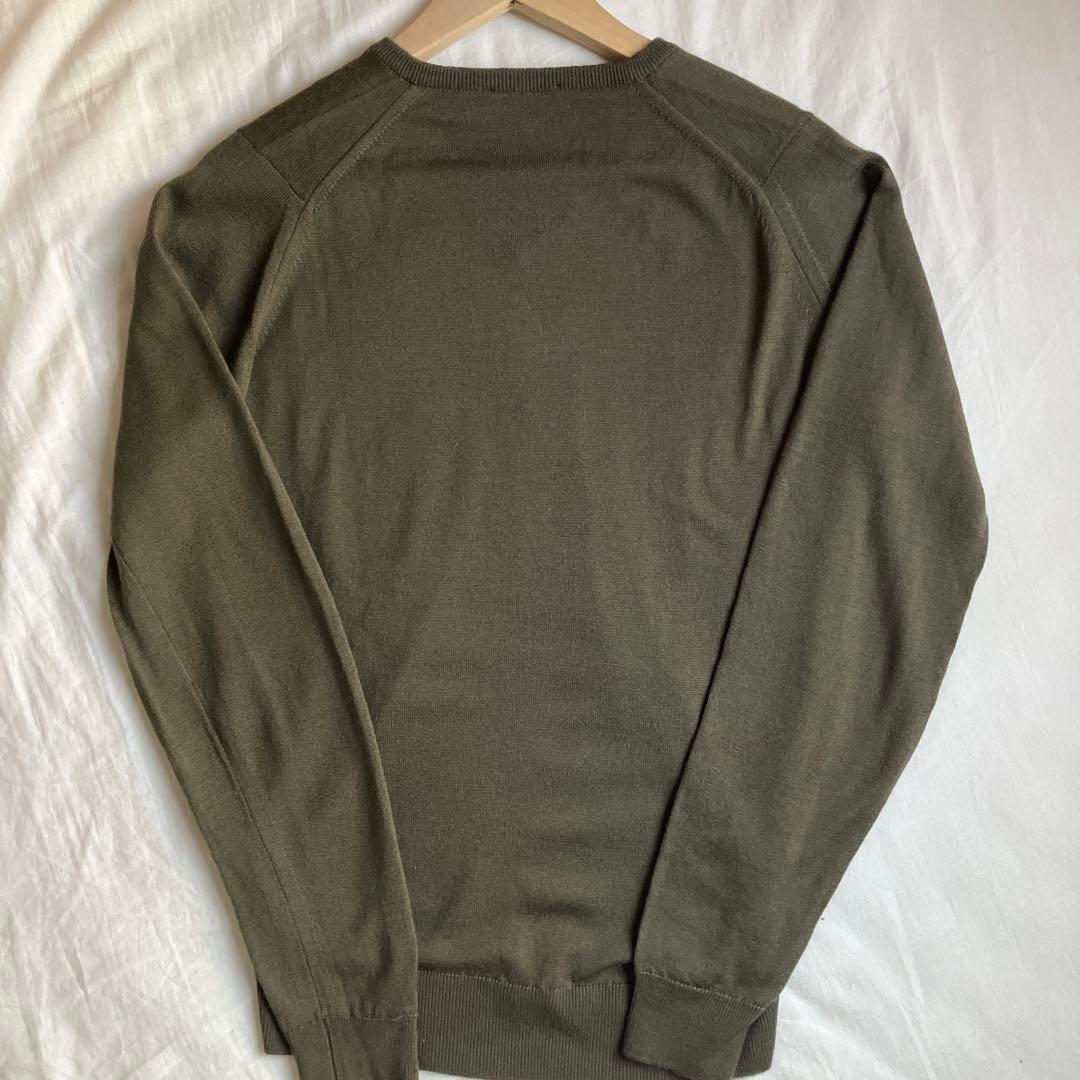 ジョンスメドレー Vネック イングランド製 カーキ 24ゲージ メリノウール