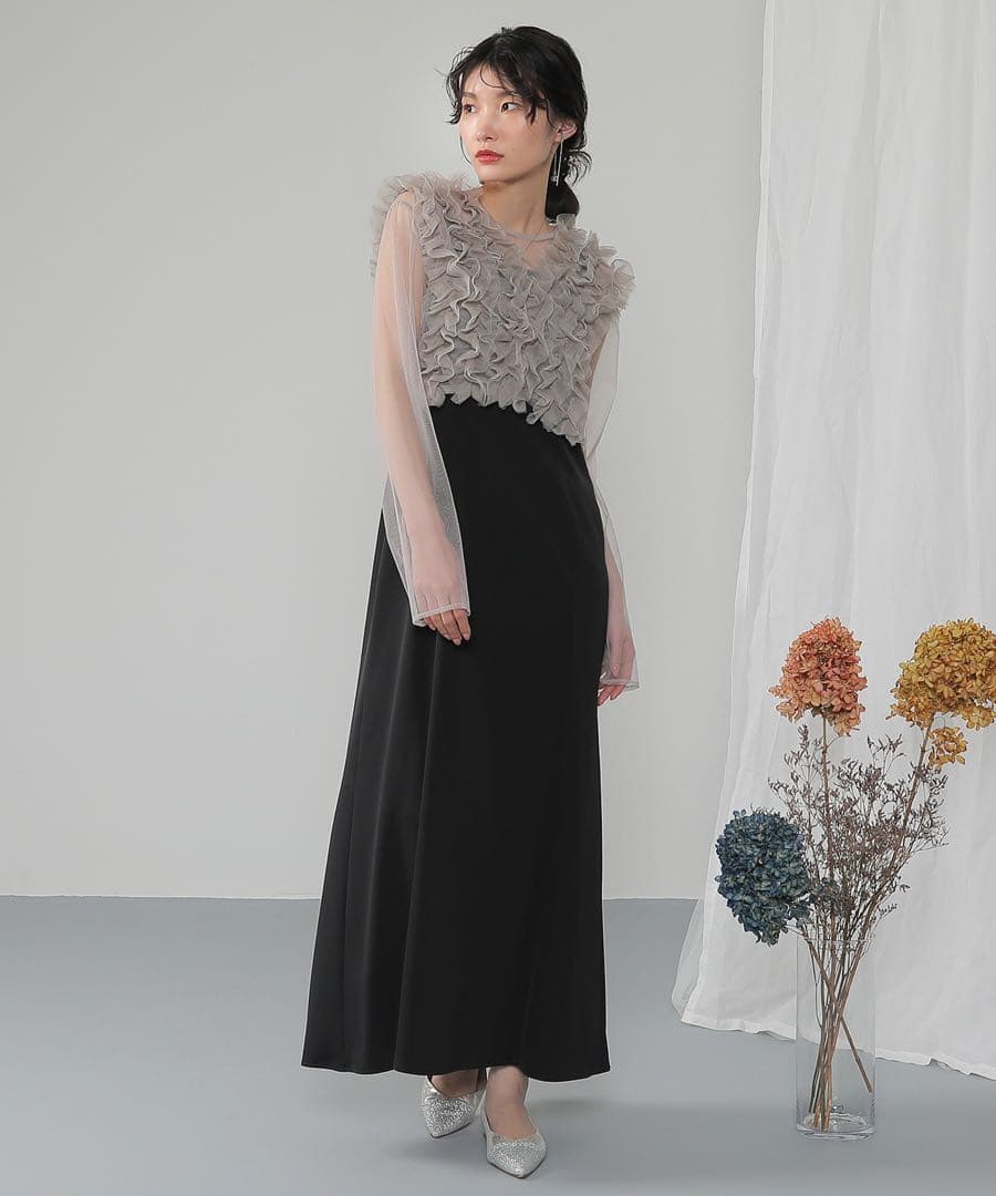 Kana チュールフリル ベストシアートップス ワンピース 3点セットドレス