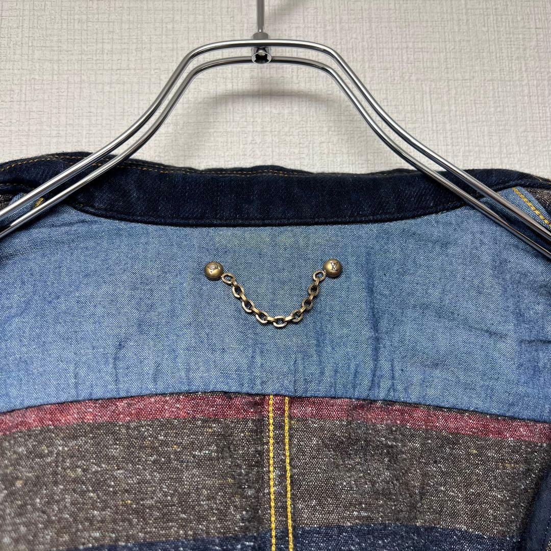 【濃紺／ロゴパッチ】ルイヴィトン デニムジャケット ブルゾン レザー装飾 44