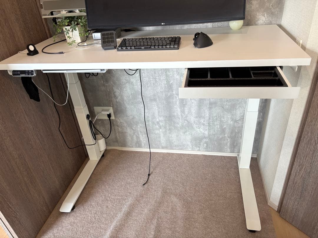 Flexispot E7 pro 昇降式ホワイトデスク 引き出し付き