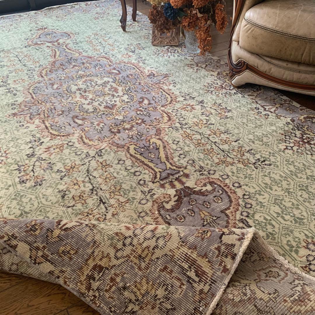 超超大判 3m 300×162 メダリオン　モスグリーン　トルコヴィンテージラグ