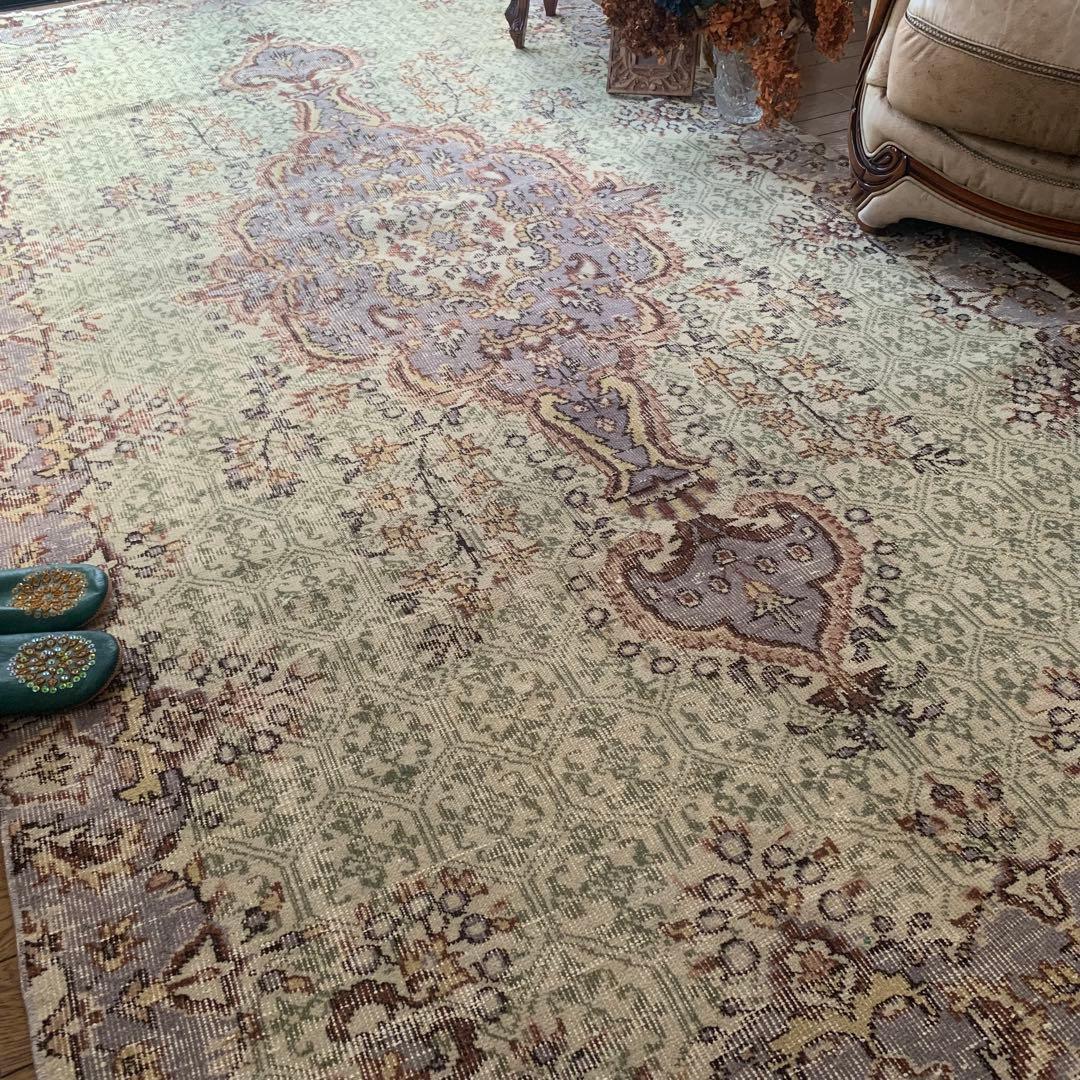 超超大判 3m 300×162 メダリオン　モスグリーン　トルコヴィンテージラグ