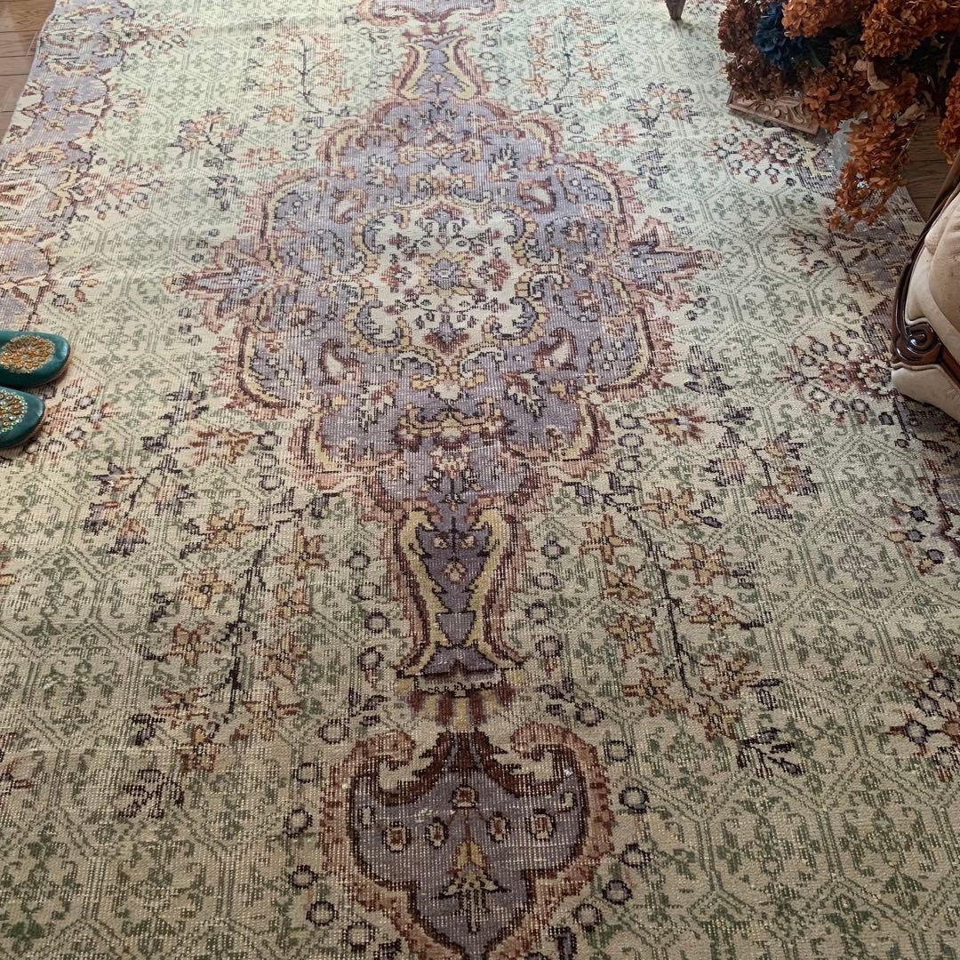 超超大判 3m 300×162 メダリオン　モスグリーン　トルコヴィンテージラグ