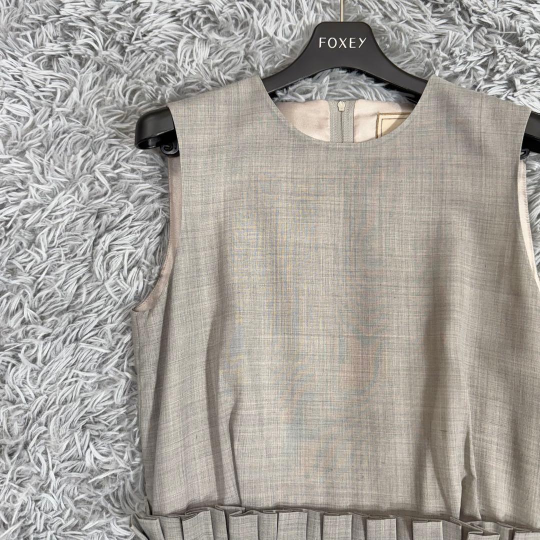 美品✨フォクシー デイジーリン プリーツワンピースドレス 洗える グレー 38