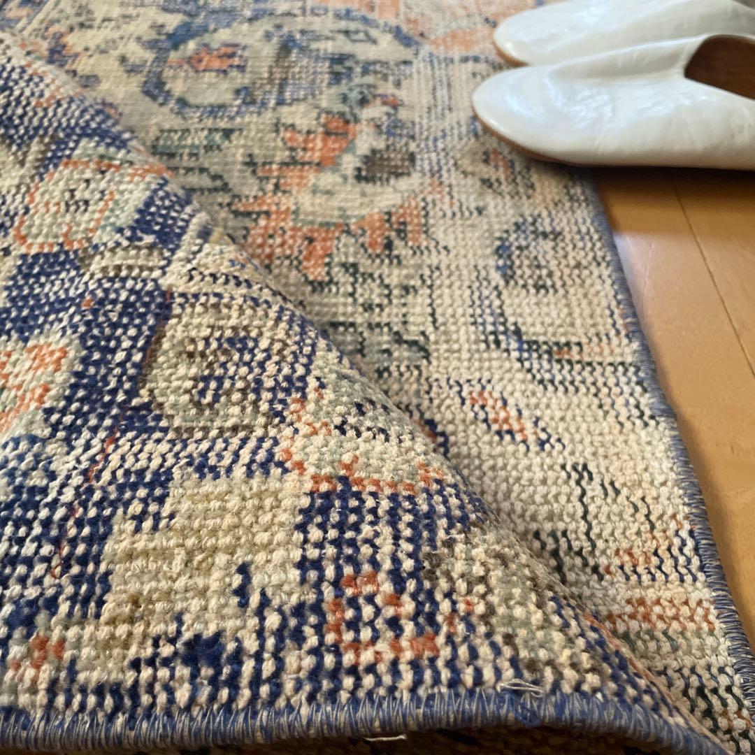 60×199 ロングランナーラグ　擦れ　シャビー　ウール　トルコヴィンテージラグ