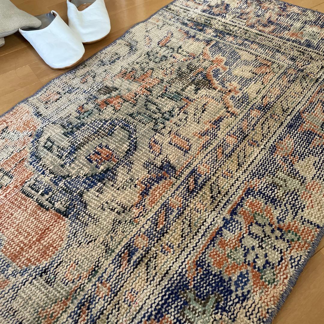 60×199 ロングランナーラグ　擦れ　シャビー　ウール　トルコヴィンテージラグ