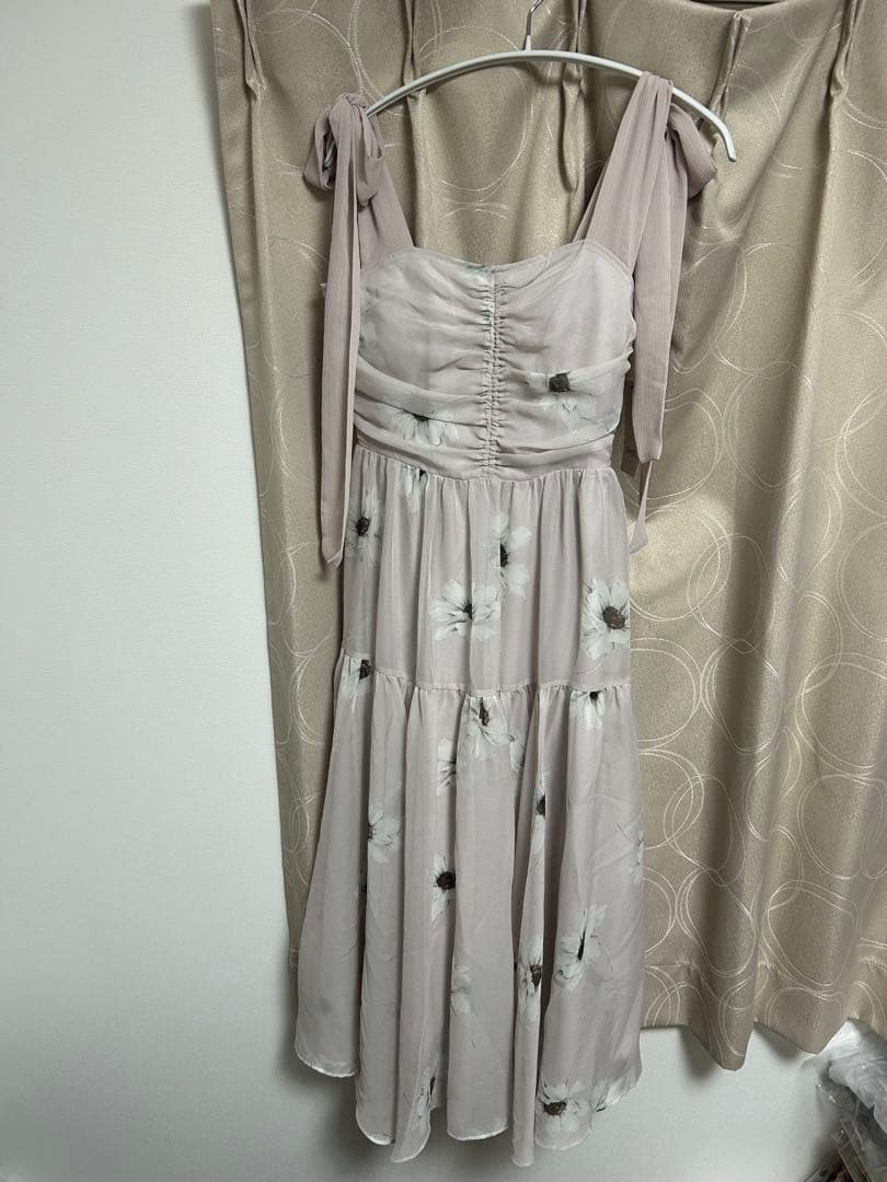 薄紫 フラワープリント キャミワンピース