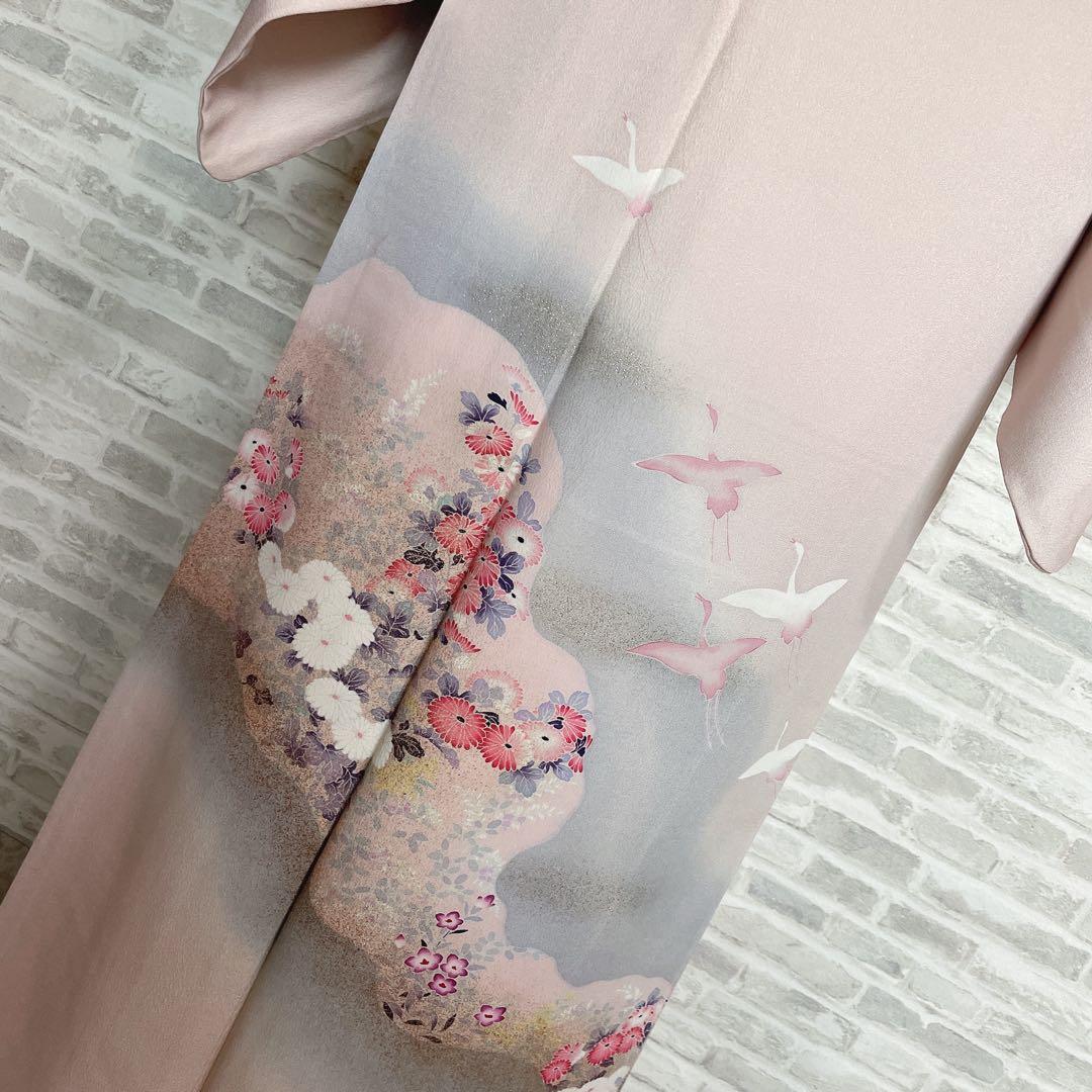 訪問着　フルセット　道長取り　飛び立つ鶴　金彩加工　入学式　卒業式　着物　I3