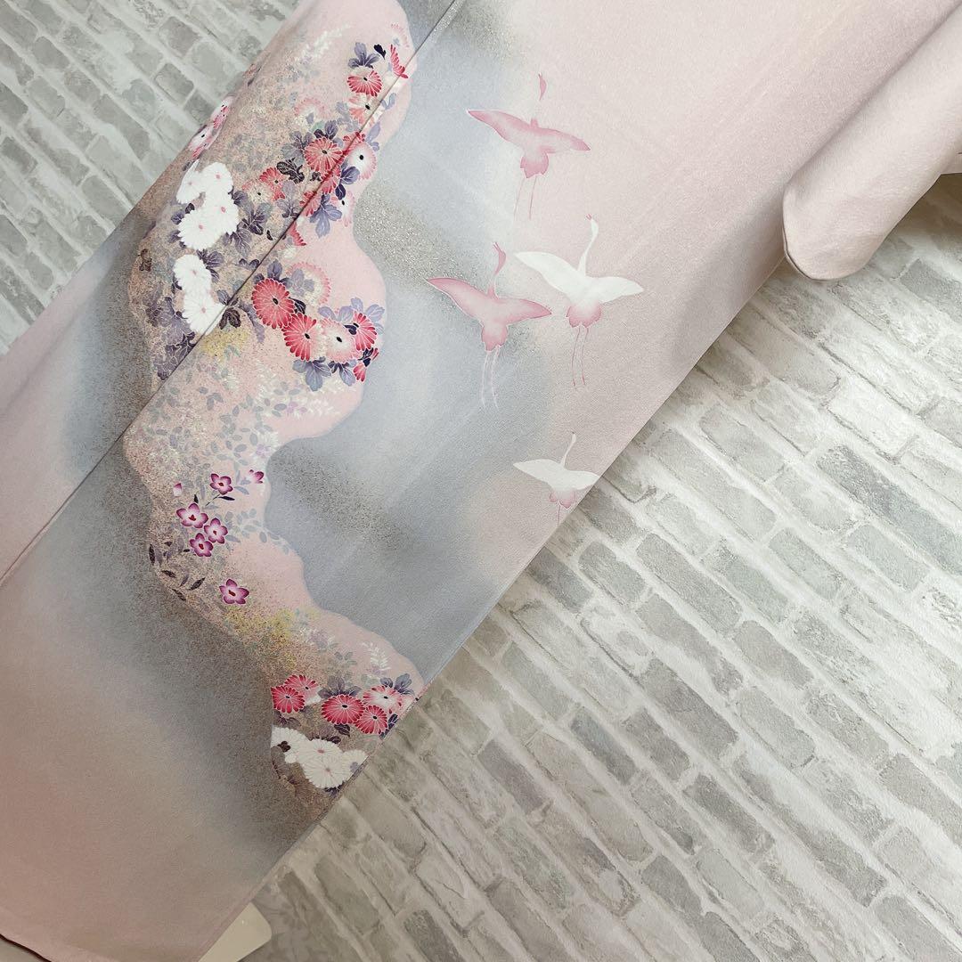 訪問着　フルセット　道長取り　飛び立つ鶴　金彩加工　入学式　卒業式　着物　I3