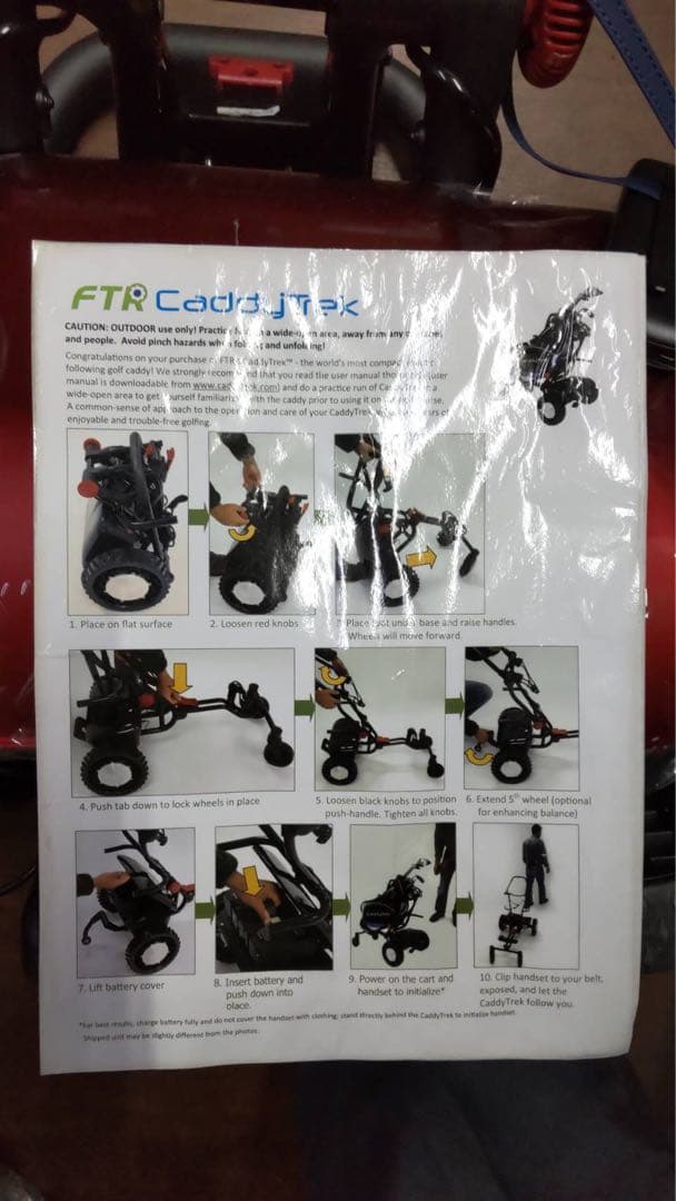 折りたたみ式電動ゴルフカート CT-2000-BA-R2 リモコン付き（レッド)