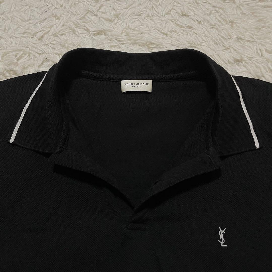 極美品　サンローラン　ポロシャツ　カサンドラ　ロゴ　刺繍　黒　イタリア製