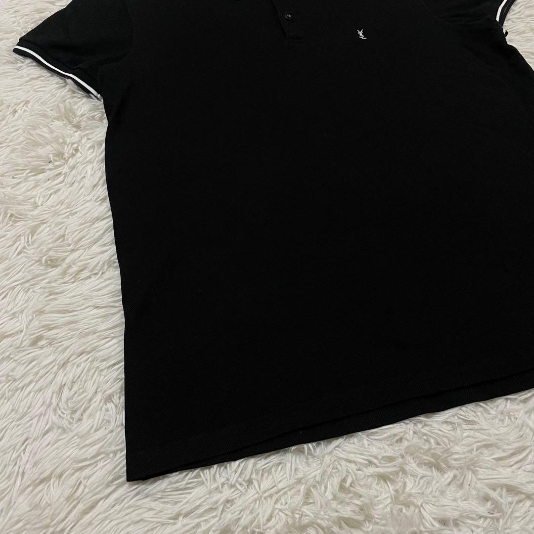 極美品　サンローラン　ポロシャツ　カサンドラ　ロゴ　刺繍　黒　イタリア製