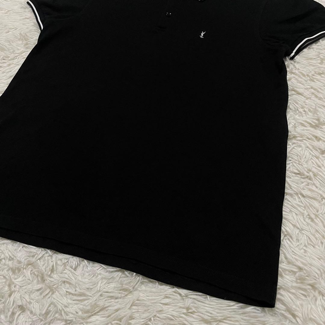 極美品　サンローラン　ポロシャツ　カサンドラ　ロゴ　刺繍　黒　イタリア製