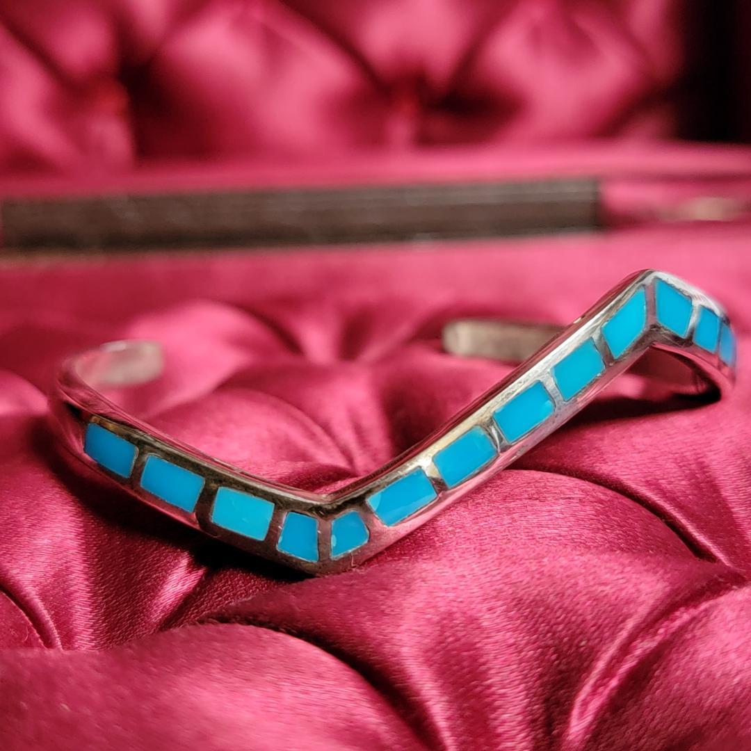 ビンテージ ターコイズインレイのシルバーバングル シルバー925
