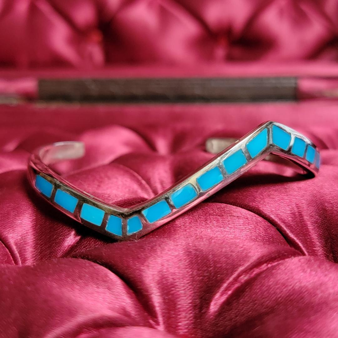 ビンテージ ターコイズインレイのシルバーバングル シルバー925